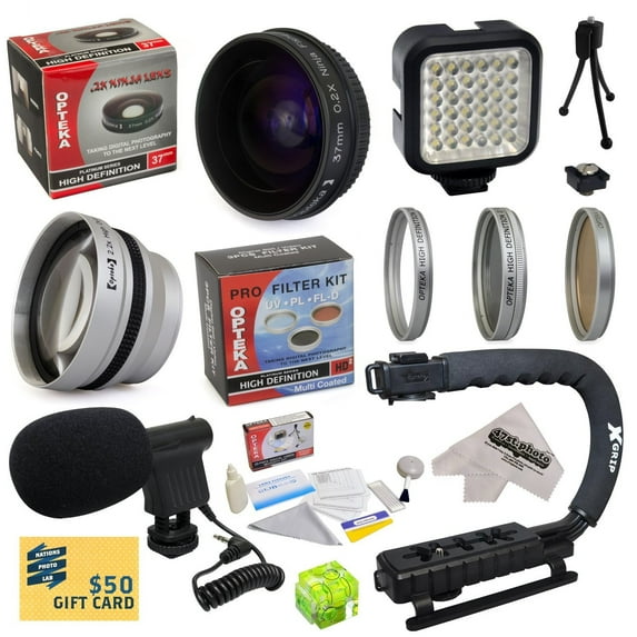 All Sport Kit for Sony HDR-CX300 HDR-CX350 HDR-CX350V HDR-XR350 HDR-XR350V Camcorder with 0.2X Low-Profile "Ninja" Fisheye Lens, 2.2x Lens, 3 Piece Filter Kit, X-GRIP Action Handle, LED Light and More