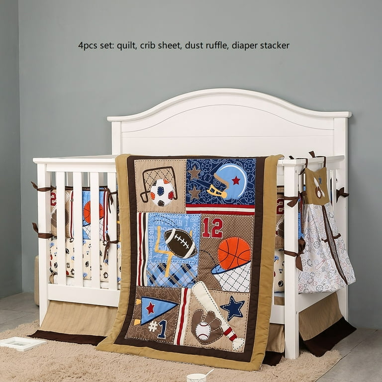 All Sports Brown and Grey Sport Dreams Crib Bedding Set for Baby 4 Piece Nursery Set Walmart