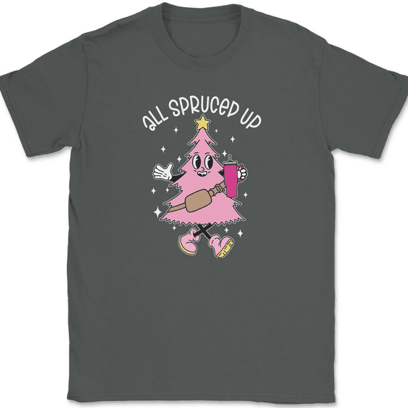 All Spruced Up Christmas Tree T-Shirt Funny Holiday Humor Xmas Cute Gift Tee - Charcoal, 3XL