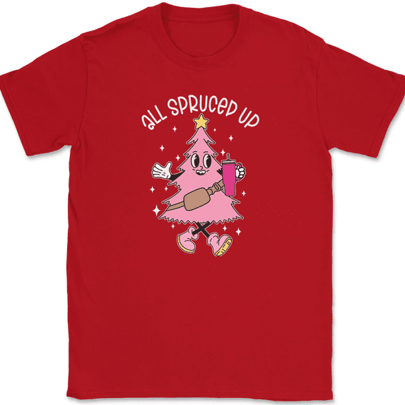 All Spruced Up Christmas Tree T-Shirt Funny Holiday Humor Xmas Cute Gift Tee - Red, XL