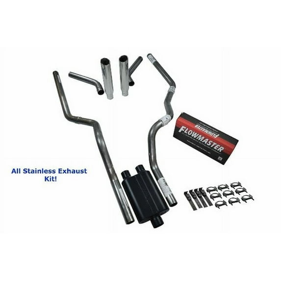 All-Stainless Dual Exhaust Chevy GMC 1500 96-99 Flowmaster 40 Corner Rolled Tip