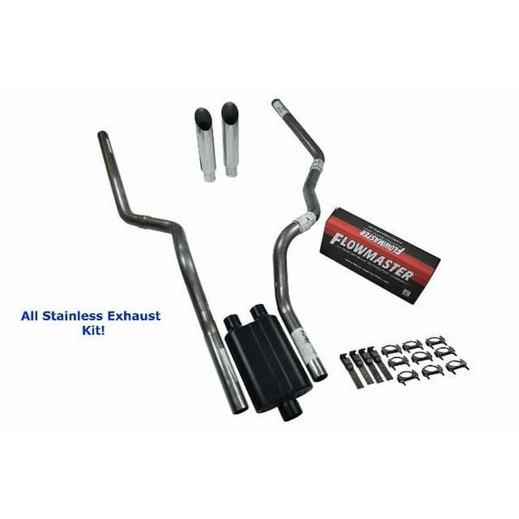 All-Stainless Dual Exhaust Ford F-150 87-97 Flowmaster 40 Slash tip Rear Ex
