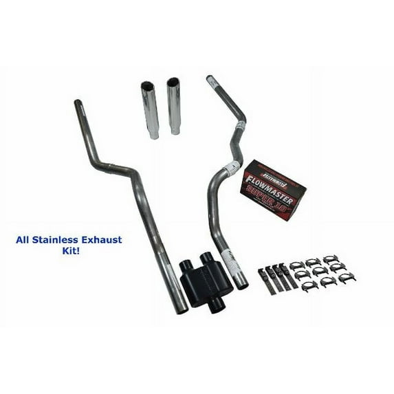 All-Stainless Dual Exhaust Ford F150 15-20 Flowmaster super 10 Rolled Tip Rear E