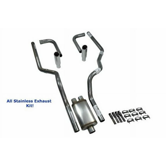 All-Stainless Dual Exhaust Kit Chevy GMC 1500 88-95 Jones Full Boar Side Rolled