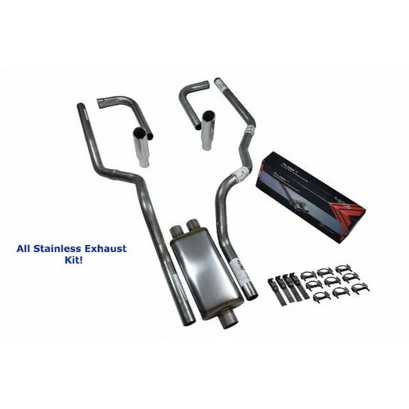 All-Stainless Dual Exhaust Kit Chevy GMC 1500 96-99 Flow II Side Rolled Tip