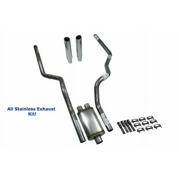 All-Stainless Dual Exhaust Kit Chevy GMC 1500 99-06 Jones Full Boar Rolled Tip