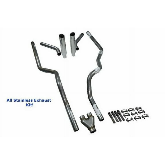 All-Stainless Dual Exhaust Kit Chevy GMC 1500 99-06 Y Pipe Corner Rolled Tip