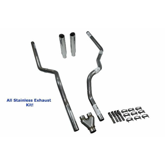 All-Stainless Dual Exhaust Kit Dodge Ram 1500 09-18 Y Pipe Rolled Tip