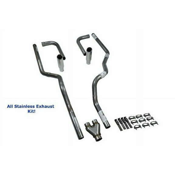 All-Stainless Dual Exhaust Kit Dodge Ram 1500 94-03 Y Pipe Side Rolled Tip