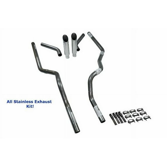 All-Stainless Dual Exhaust Kit Ford F-150 87-97 No muffler Corner Slash Tip
