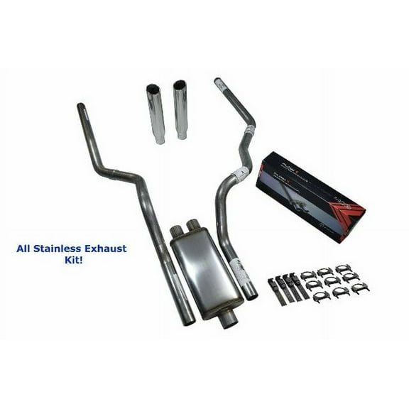 All-Stainless Dual Exhaust Kit Ford F150 15-20 Flow II Rolled Tip Rear Exit