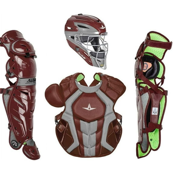 All Star Adult System7 Axis Pro Catcher's Set Maroon/Grey