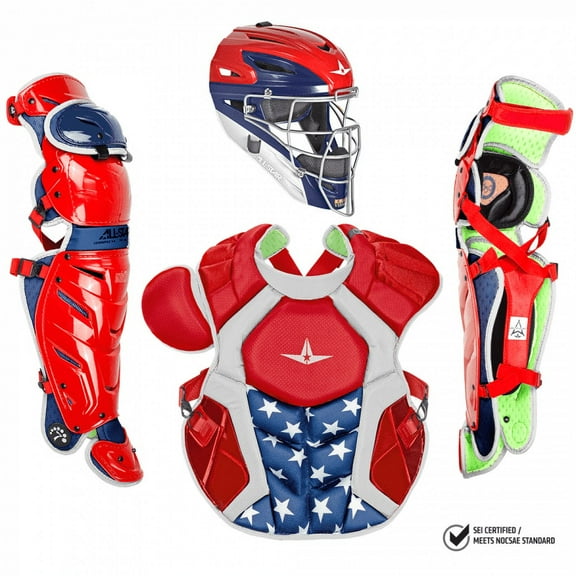 All Star Adult System7 Axis Usa Pro Catcher's Set Red/White/Blue