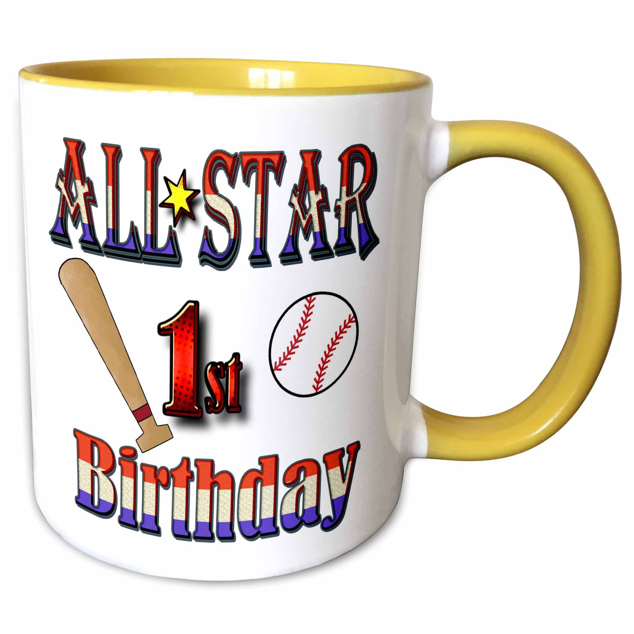 3drose, All Star First Birthday with a Baseball and Baseball Bat, 15oz ...