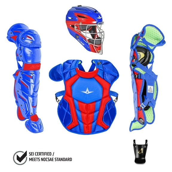 All Star Intermediate System7 Axis Elite Travel Team Catcher's Set Royal/Scarlet