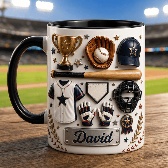 All Star Mug Custom Name Baseball Trophy Gift for Father’s Day