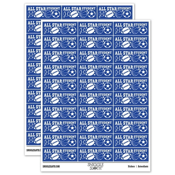All Star Student Sports Balls Teacher Student School Sticker Set - Dark Blue - Matte Finish - 1.75" Medium
