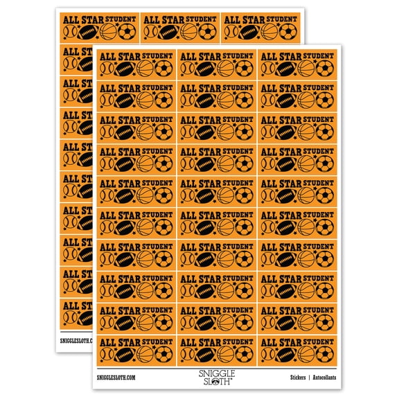 All Star Student Sports Balls Teacher Student School Sticker Set - Orange - Gloss Finish - 1.75" Medium