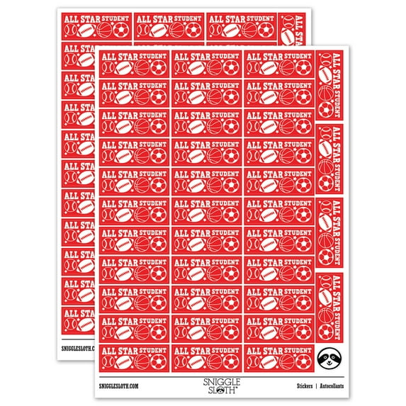 All Star Student Sports Balls Teacher Student School Sticker Set - Red - Matte Finish - 1.5" Small