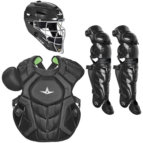 All-Star System7 Axis NOCSAE Adult Two Tone Baseball Catchers Set, Black