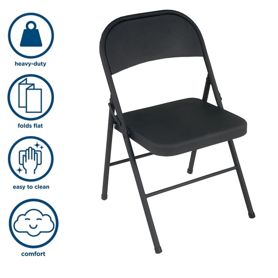 All Steel Folding Chair Reinforced Frame Black (4-pack)