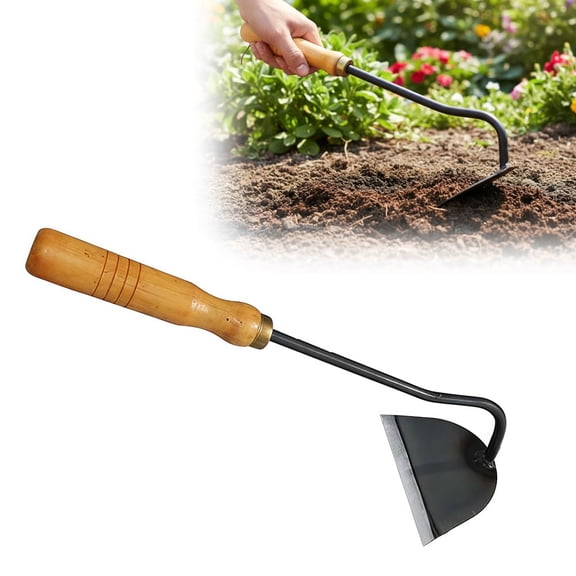 All-Steel Hardened Hollow Hoe, Hand-Forged Garden Weeding Rake, Heavy Duty Soil Loosening Tool with Ergonomic Wood Handle for Digging & Planting