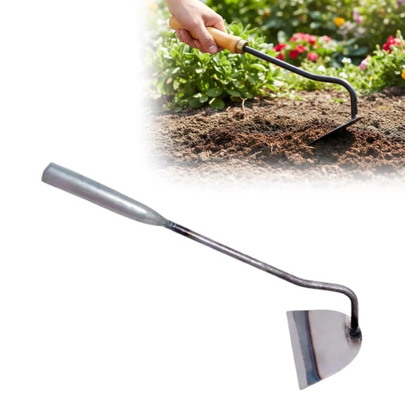 All-Steel Hardened Hollow Hoe, Hand-Forged Garden Weeding Rake, Heavy Duty Soil Loosening Tool with Ergonomic Wood Handle for Digging & Planting