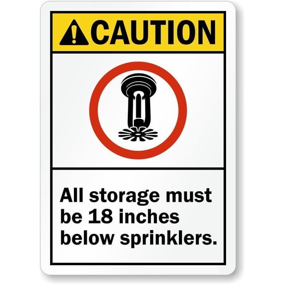 Storage Below. Sign All Storage Below Sprinklers Weatherproof Metal Aluminum Sign Size: 16 ...