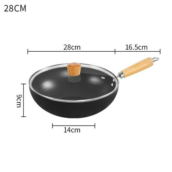 All Stove Compatible Nonstick Wok Frying Pan with Glass Lid Iron Material