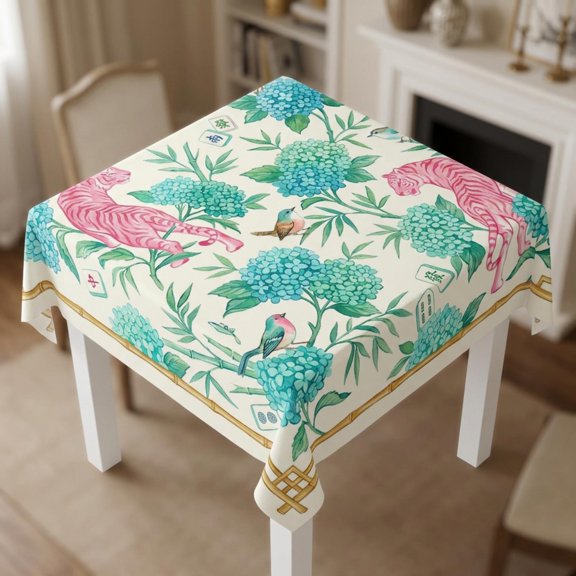 All Sunday Tablecloths Pink Tiger Mahjong, 54 x 54 in - Lace Edge