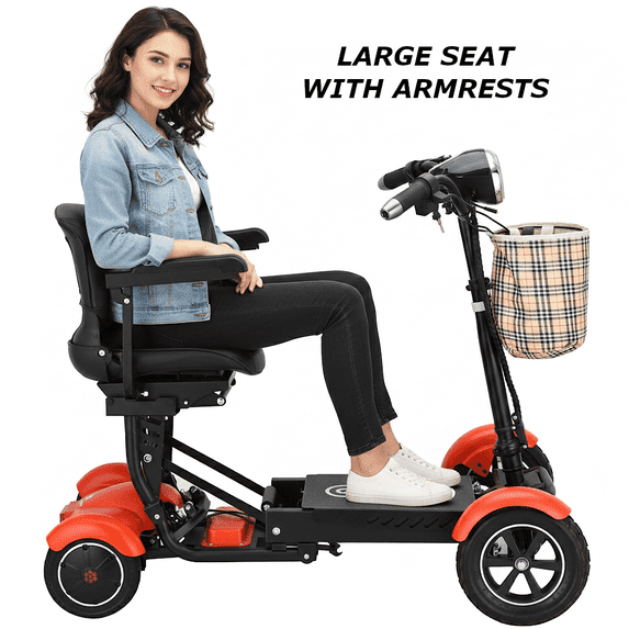 Compact Electric Scooter for Adults and Seniors, Adjustable Seat Padded Armrests - Matte Orange