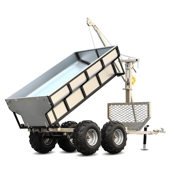 AllTerrain Carbon Steel Dump Trailer with Winch Crane, SelfUnloading Transport Bed for Farm & Forest