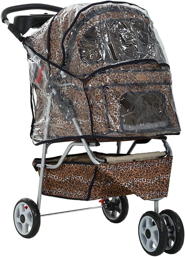  BestPet Extra Wide 3 Wheels 4 Wheels Pet Dog Cat Stroller with  RainCover,Leopard Skin (3 Wheels) : Pet Supplies