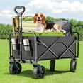 thumbnail image 1 of TINKLE WELL All-Terrain Foldable Wagon Cart with Heavy-Duty Wheels, Large Capacity Portable Utility Wagon for Beach, Sand, and Gardening, Featuring Drink Holders, Extra Large Black, 1 of 7