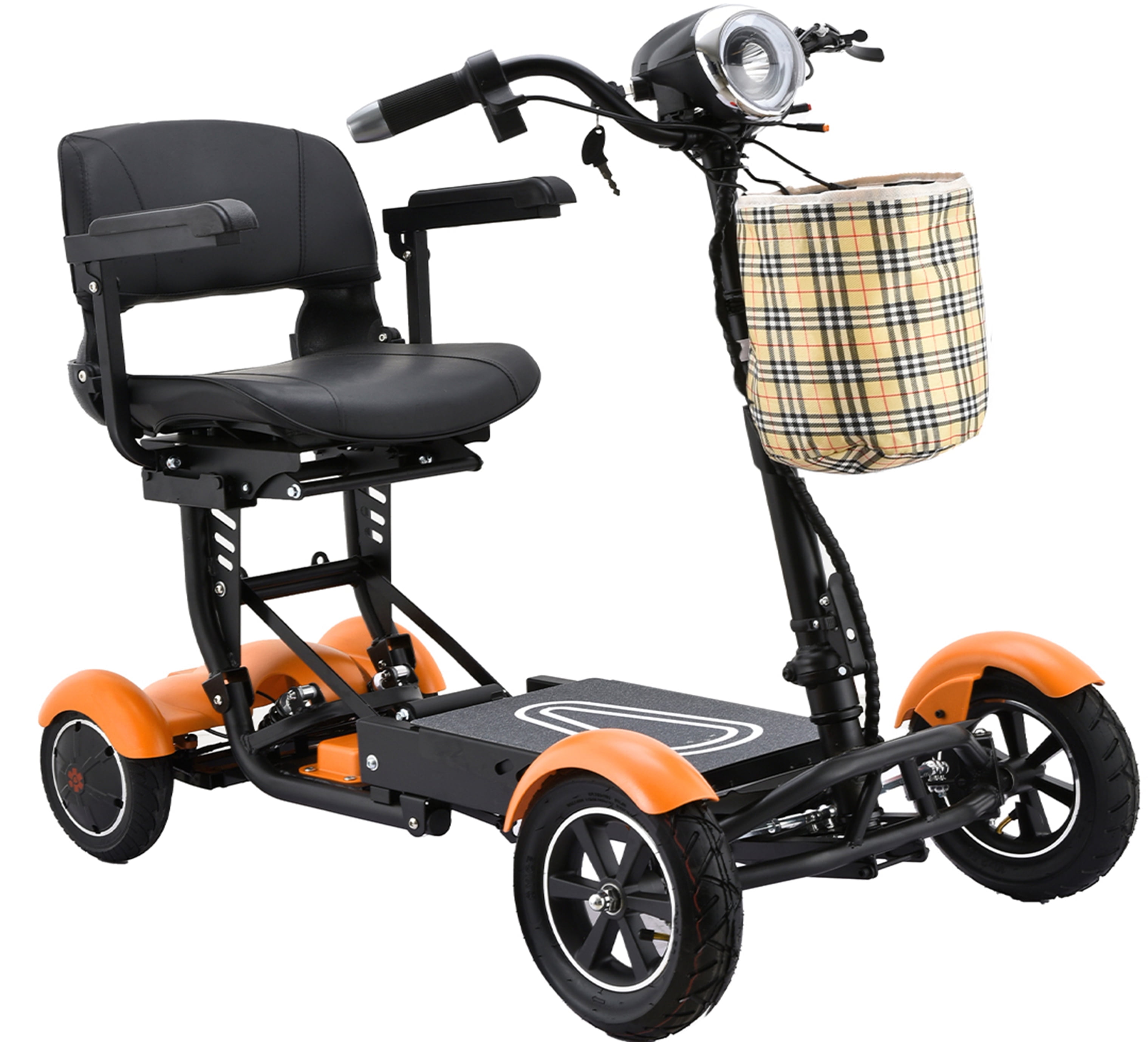 All Terrain Fully Motorized Power Scooter with Electric Lithium Battery, Comes with Front Basket - Matte Orange