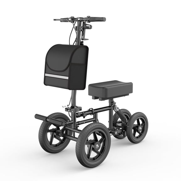 All Terrain Knee Scooter for Adults Foldable Knee Scooter for Foot Surgery Recovery with Storage Bag & Cup Holder 12" Front & 10" Rear Wheels
