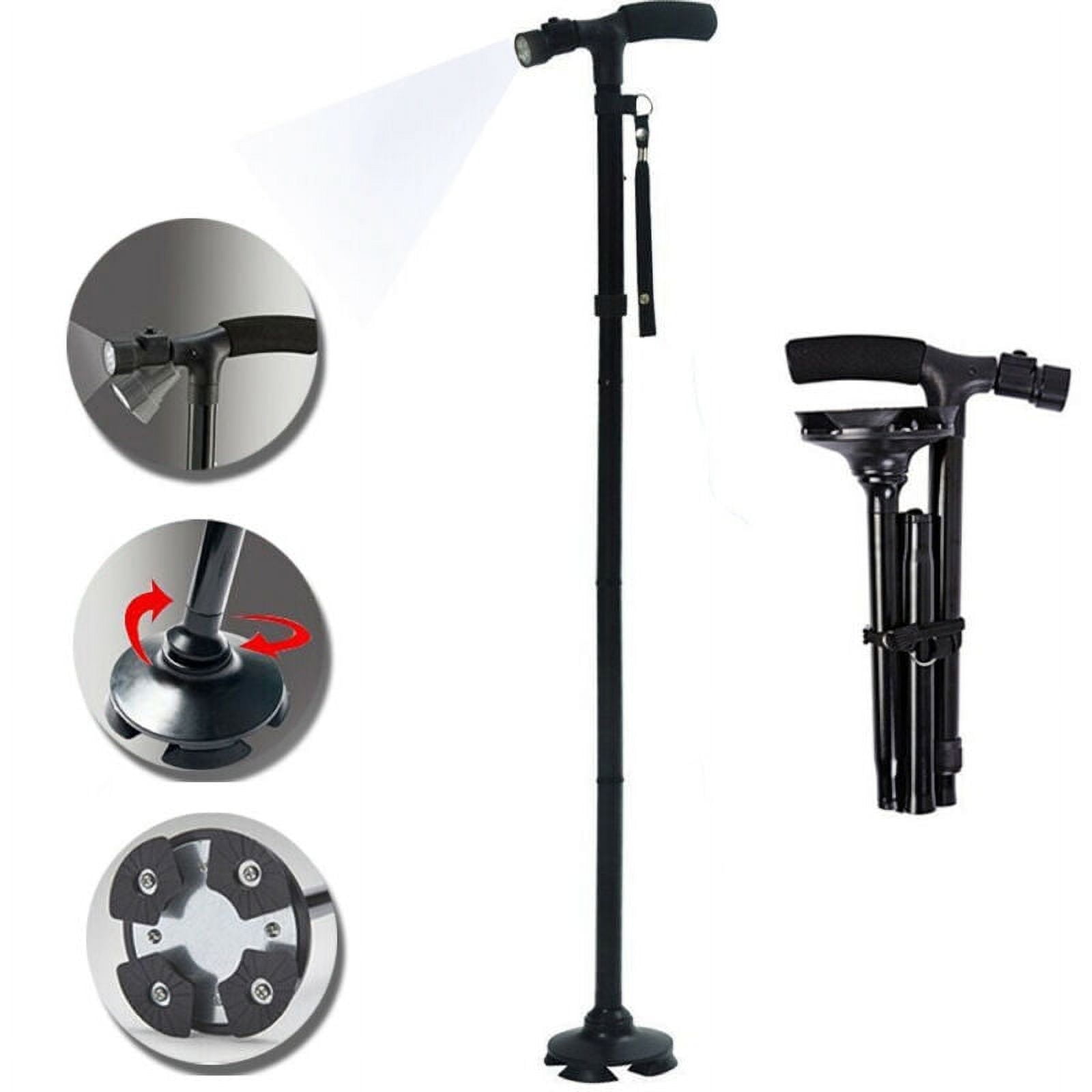 All Terrain LED Folding Walking Cane- Large Base Quad, Heavy Duty ...