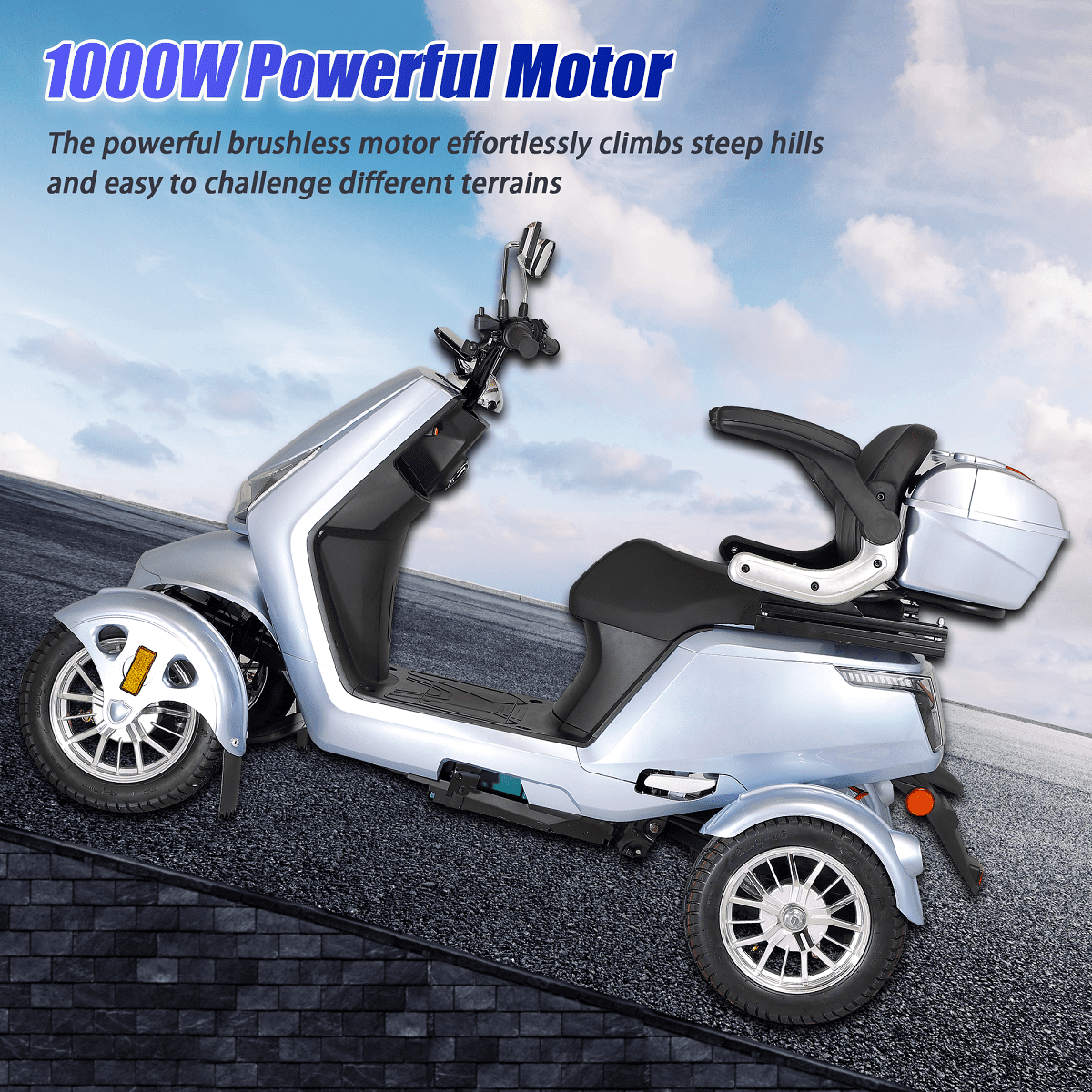 All Terrain Mobility Scooters Four Wheels for Seniors & Adults 400lbs Capacity - Electric Powered Wheelchair Device - 1000W Elderly-LED Lighting