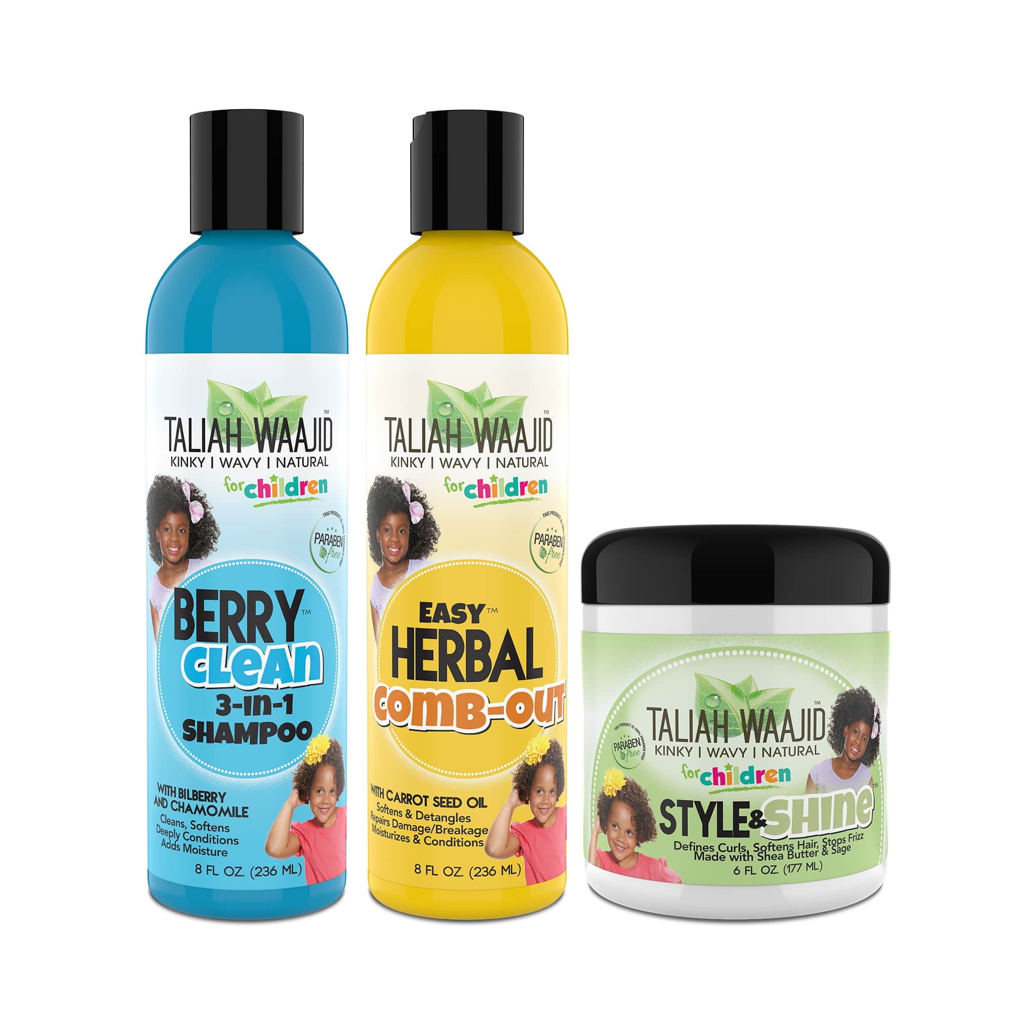 Taliah Waajid Berry Clean Three-In-One, Easy Herbal Comb Out, Herbal Style & Shine Shampoo & Conditioner Set for Kids