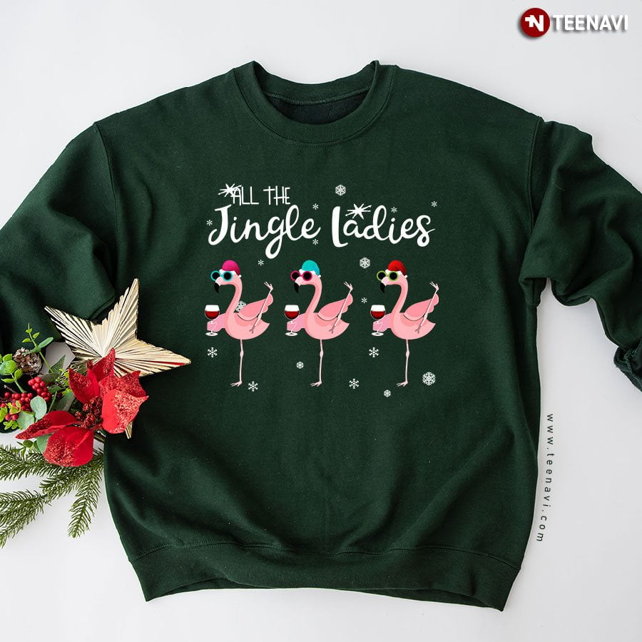 All The Jingle Ladies Flamingo Wine Christmas Sweatshirt Walmart