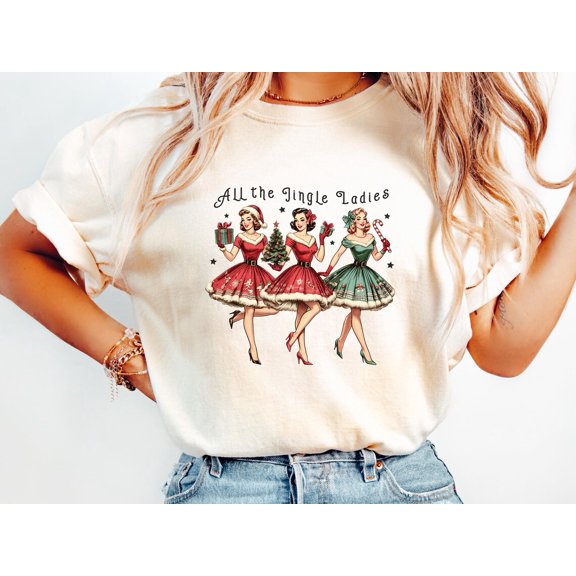 All The Jingle Ladies T-shirt, Winter T-shirt, Retro Winter Shirt, Shirt, Winter Crewneck, Tee, All Size S-5Xl
