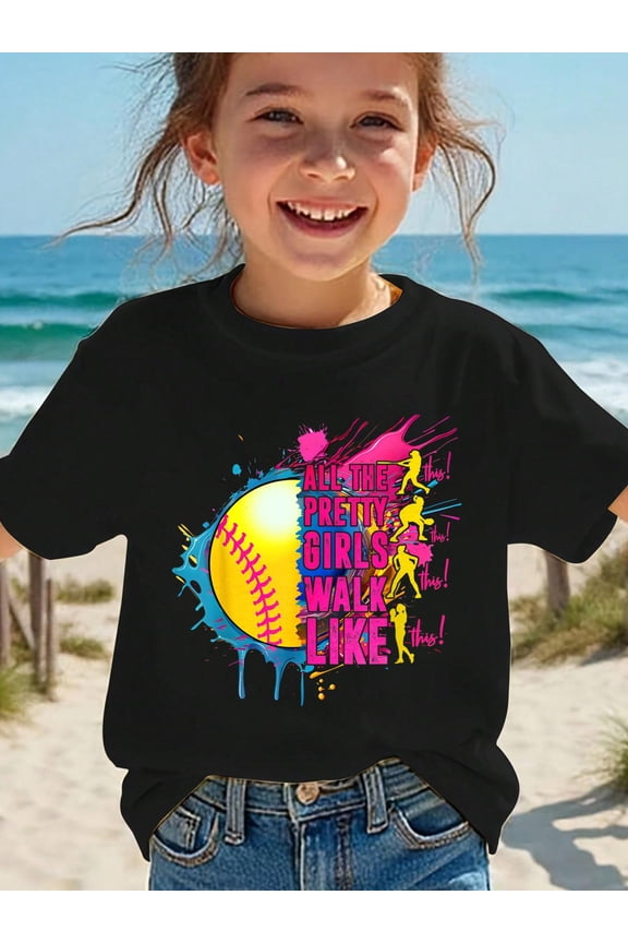 All The Pretty Girls Walk Like This Softball Player Kids T-Shirt