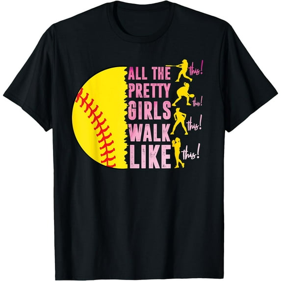 All The Pretty Girls Walk Like This Softball Player Softstyle Unisex T-Shirt,Black Color,Size 4T