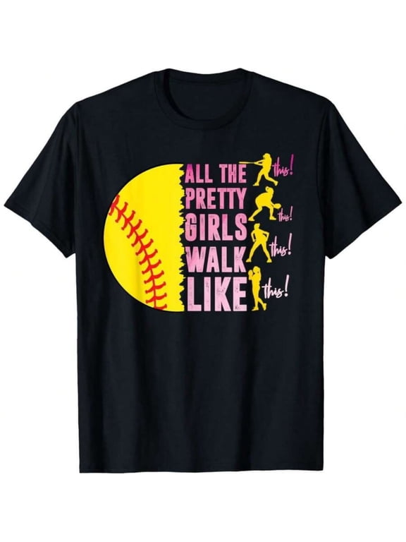 All The Pretty Girls Walk Like This Softball Player T-Shirt For Boy Girl, T-Shirt for Kids Youth, 180gsm, 100% Cotton