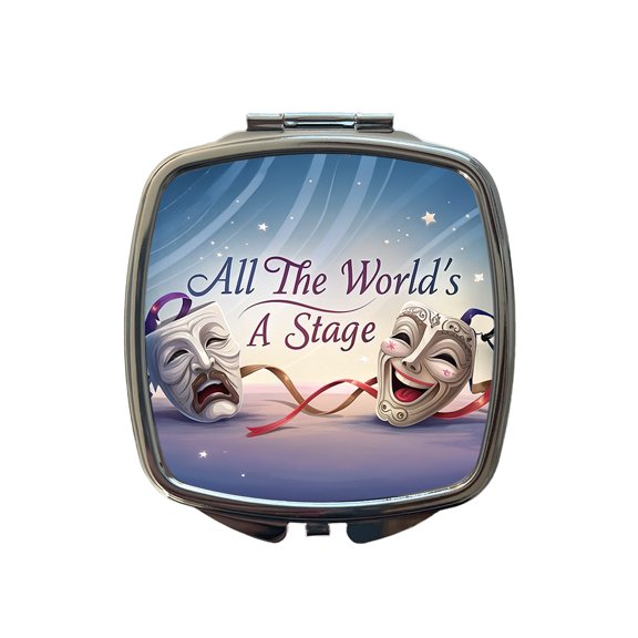 All The World's a Stage Theater Drama Masks Travel Makeup Handbag Purse Small Pocket Compact Mirror
