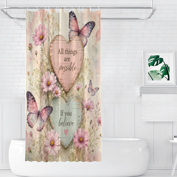 All Things Are Possible If You Believe Butterfly Polyester Shower Curtains, 36" x 72"