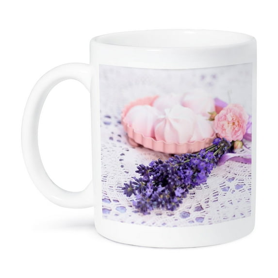 3drose, All Things Beautiful - Lavender and Roses with Pink Cookies, 11oz Mug