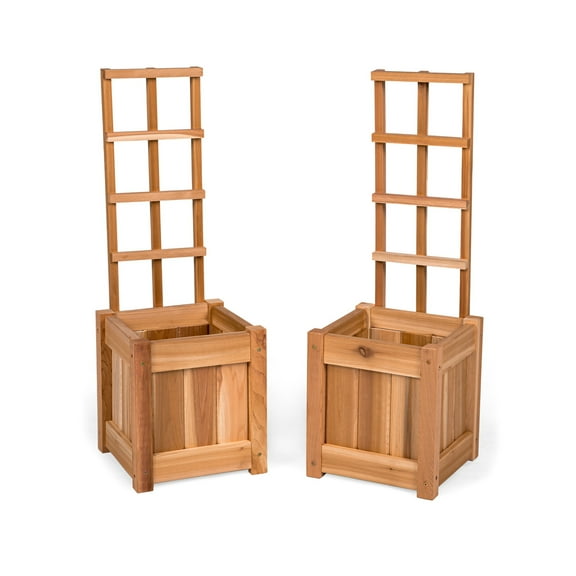 All Things Cedar 12" x 12" x 34"  Planter Box 2-Piece Set with Trellis