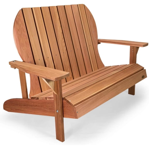 All Things Cedar 54 Wooden Adirondack Loveseat Chair, Outdoor Patio Seating, Natural