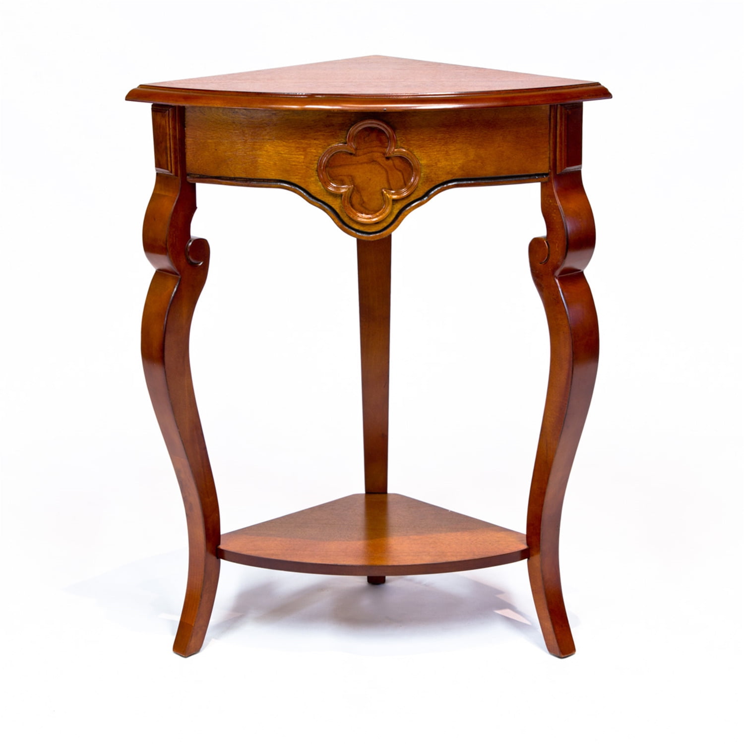 Classic Elegance Cherry Birch Veneer Corner Table with Storage Shelf